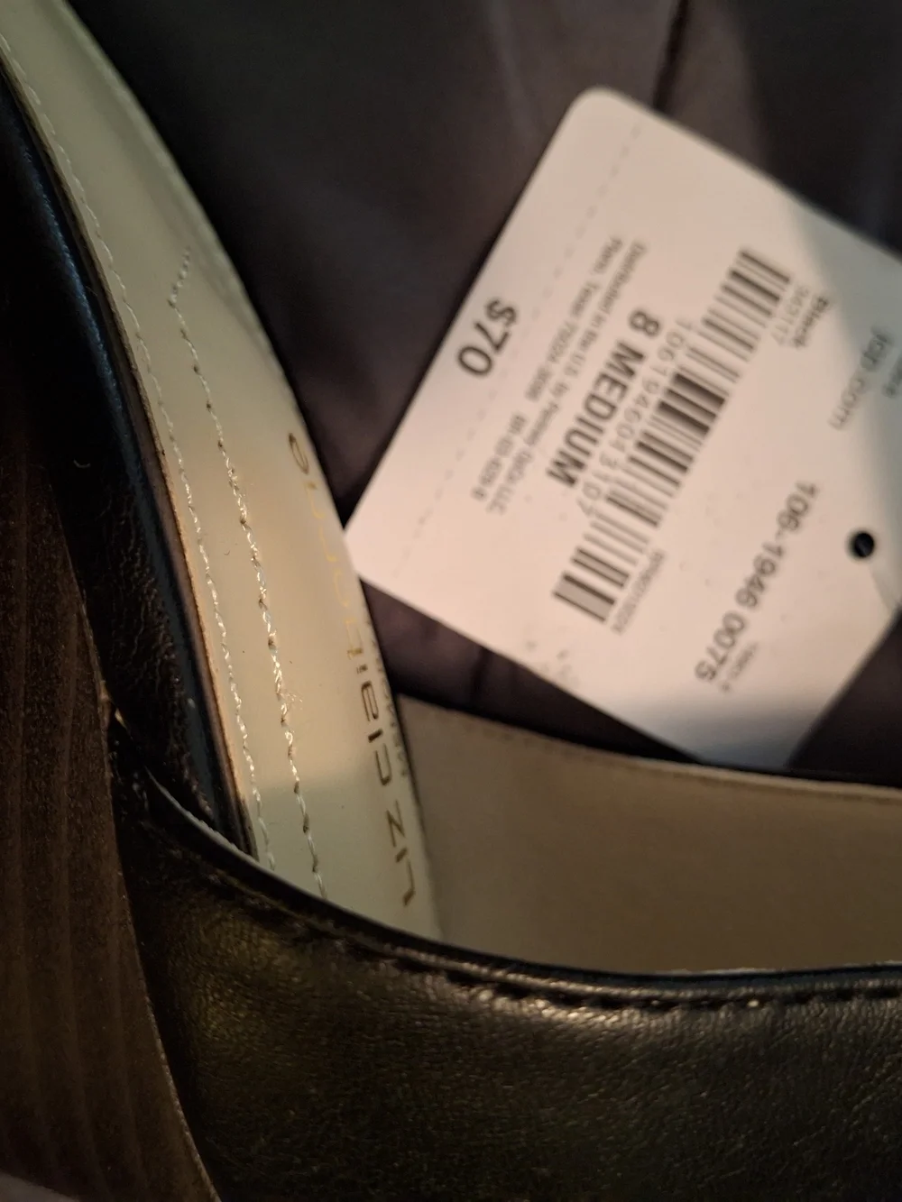 Liz Claiborne Black Leather Wedge Sandals with Gold Buckle Accents